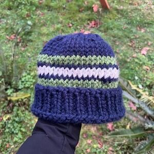 Hand‑Knit Seahawks Wool Beanie